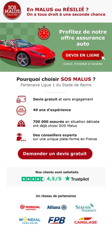 SOS Malus — quatre preuves de réassurance et note Trustpilot