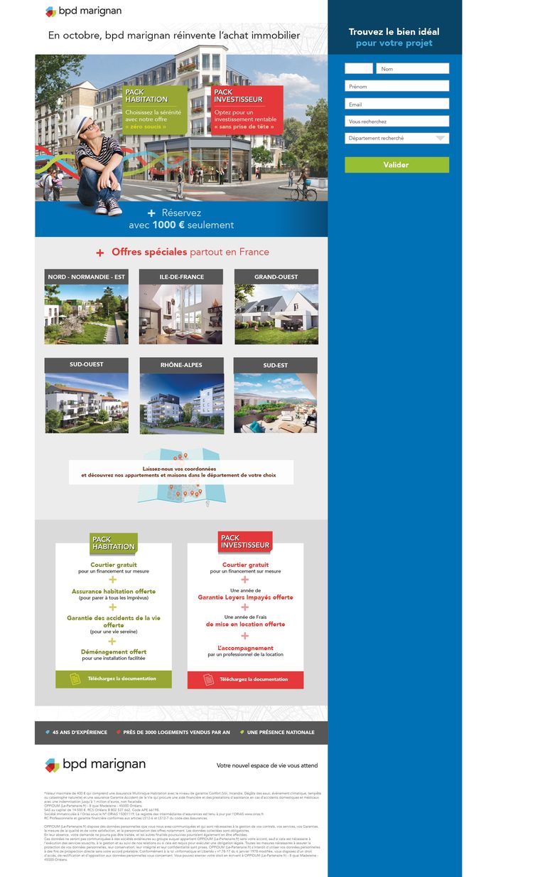 BPD Marignan — Achat immobilier : landing nationale, offres par région et packs habitation / investisseur.