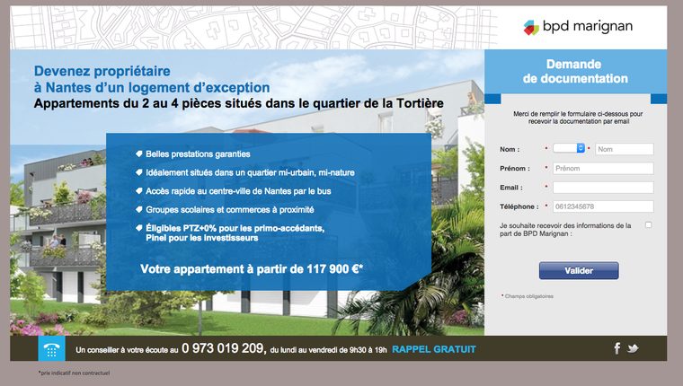BPD Marignan — Programme neuf à Nantes : landing de demande de documentation.