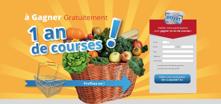Carrefour — Jeu « 1 an de courses » : landing de participation, promesse lisible en trois secondes.