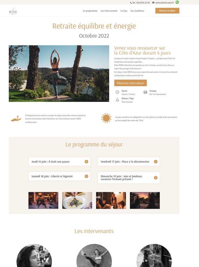 Filiassur — Séjour « équilibre et énergie » sur la Côte d'Azur : landing de réservation avec programme jour par jour.