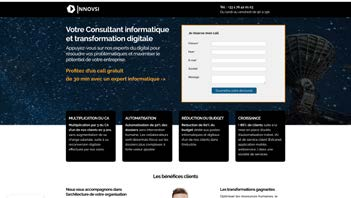 INNOVSI — Génération de leads DSI : landing sombre, formulaire visible dès le premier écran.